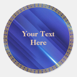 Sticker Rond Motif Royal Bleu avec cadre circulaire doré