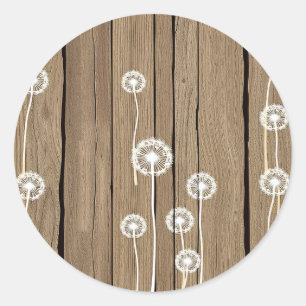 Sticker Rond Motif Rustique en Bois de Pissenlit