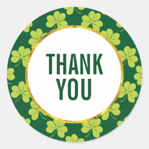 Sticker Rond Motif  Shamrock de trèfle vert mignon Merci