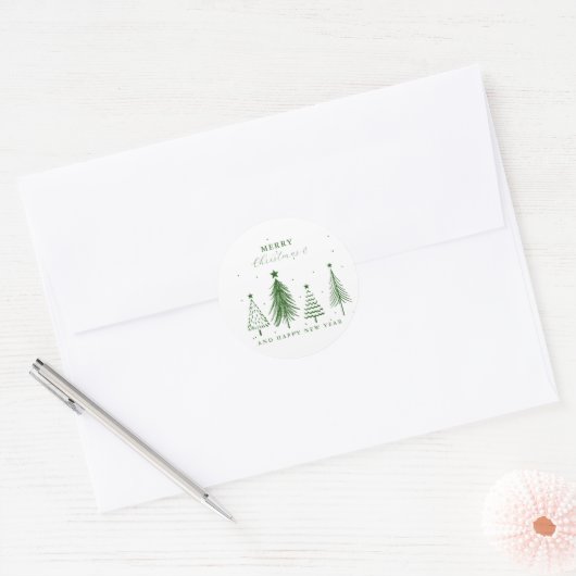 Sticker Rond Motif simple de sapin de Noël | Vert (Enveloppe)