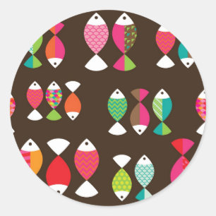 Sticker Rond motif sous-marin de poisson rétro Abstrait 2