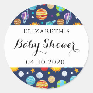 Sticker Rond Motif spatial, Planètes, Étoiles, Cosmos, Baby sho