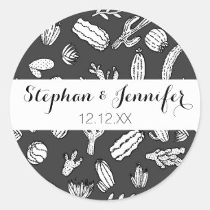 Sticker Rond Motif succulent blanc et noir moderne de cactus
