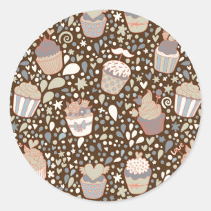 Sticker Rond Motif sucré à base de cupcakes savoureux