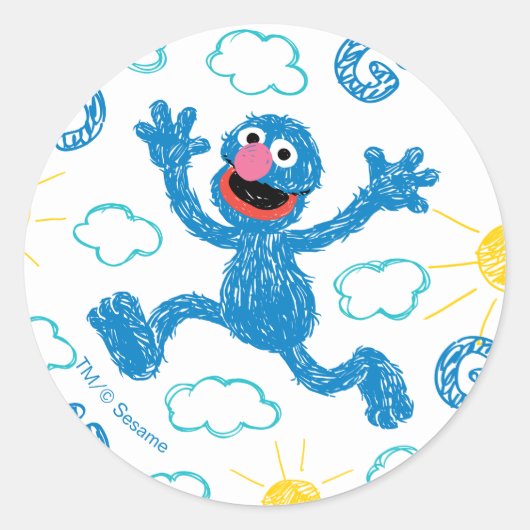 Sticker Rond Motif Sunshine Crayon Grover (Devant)