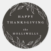 Sticker Rond Motif Thanksgiving Soft Black Custom Text (Devant)