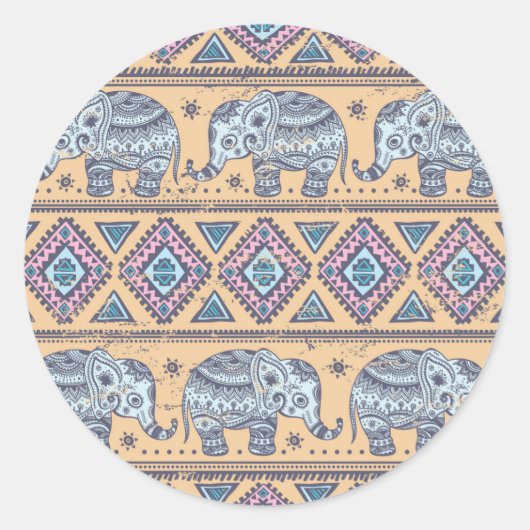 Sticker Rond Motif tribal Blue Ethnic Elephant (Devant)