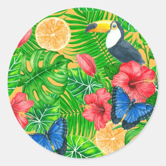 Sticker Rond Motif tropical (Devant)
