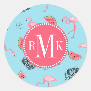 Sticker Rond Motif tropical à la mode de Flamant rose et de