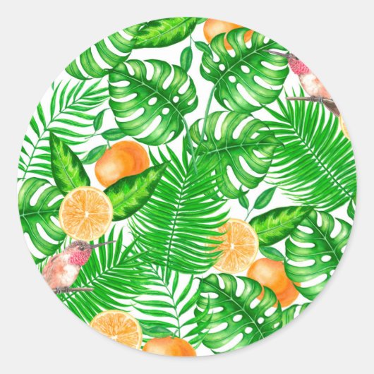 Sticker Rond Motif tropical, colibris II (Devant)