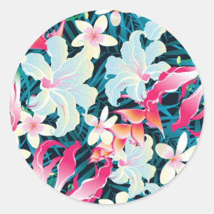 Sticker Rond Motif tropical coloré