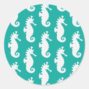Sticker Rond Motif turquoise 1 d'hippocampe