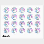 Sticker Rond Motif Unicorne violet et rose (Feuille)