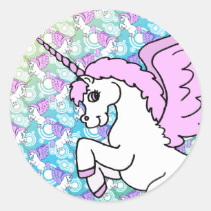 Sticker Rond Motif Unicorne violet et rose