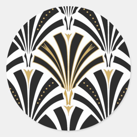 Sticker Rond Motif ventilateur Art déco - noir et blanc (Devant)