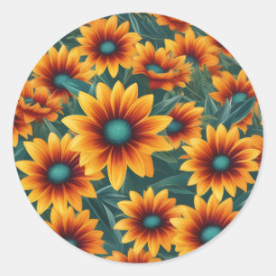 Sticker Rond Motif vibrant des fleurs de Gazania