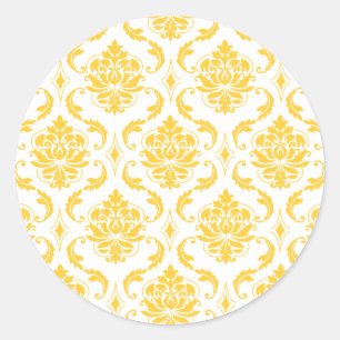 Sticker Rond Motif vintage blanc jaune Girly de damassé