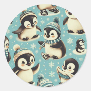 Sticker Rond Motif vintage Cute Penguin
