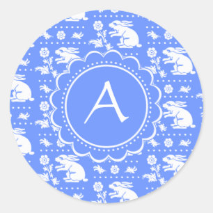 Sticker Rond Motif vintage de style de lapins bleus et blancs