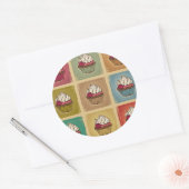 Sticker Rond motif vintage en cupcakes (Enveloppe)