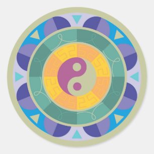 Sticker Rond Motif Yin Yang Coloré