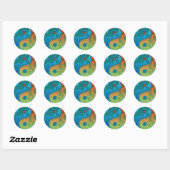 Sticker Rond Motif Yin Yang orange et bleu (Feuille)