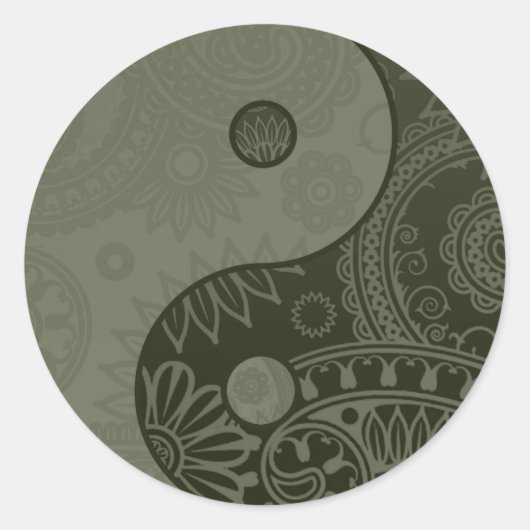 Sticker Rond Motif Yin Yang Sage Green (Devant)