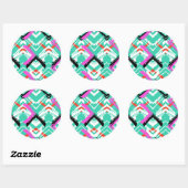 Sticker Rond Motif Zag Turquoise Zig tiré à la main (Feuille)