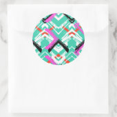 Sticker Rond Motif Zag Turquoise Zig tiré à la main (Sac)