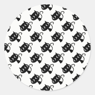 Sticker Rond Motifs de chats noirs et blancs mignons