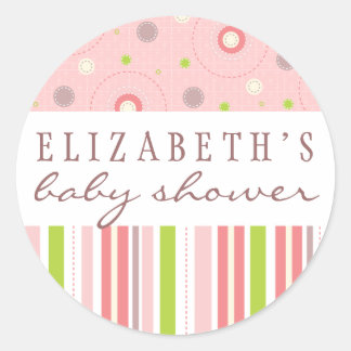 Sticker Rond Motifs de plaisir en Baby shower rose Favoriser St