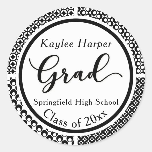 Sticker Rond Motifs noirs et blancs Célébration des diplômes 2 (Devant)