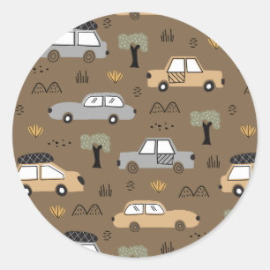 Sticker Rond Motifs sans couture de voitures rétro minimalistes