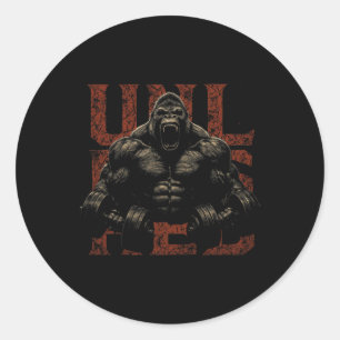 Sticker Rond Motivation de travail de gym de singe de gorille B