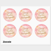 Sticker Rond Motivationnel Fort, Intrépide & Inarrêtable (Feuille)