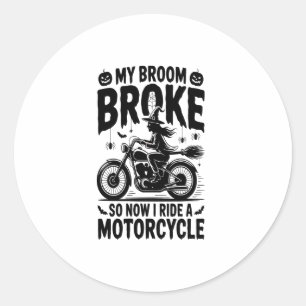 Sticker Rond Moto à cheval sorcière Halloween