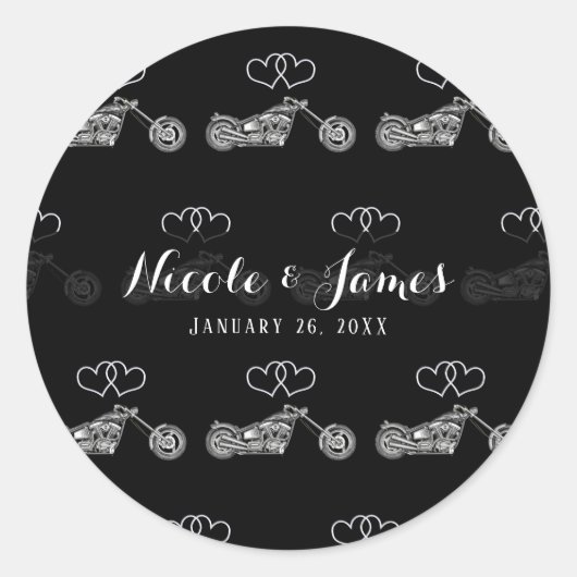 Sticker Rond Moto Black & Silver Hearts Mariage de moto (Devant)