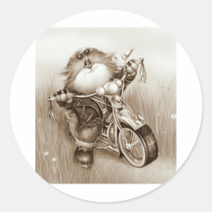 Sticker Rond moto-chat