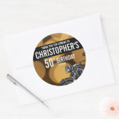 Sticker Rond Moto thème, 50ème anniversaire, Or et noir (Enveloppe)