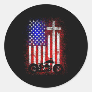 Sticker Rond Moto Vintage Drapeau Usa Foi Chrétienne Pour Bi