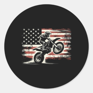 Sticker Rond Motocross moto cross drapeau américain biker vinta