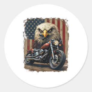 Sticker Rond Motocyclette Drapeau USA Rétro Biker Chopper