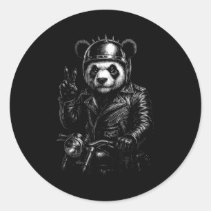 Sticker Rond Motocyclette signe de paix punk panda cool