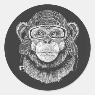 Sticker Rond Motocycliste Chimpanzé