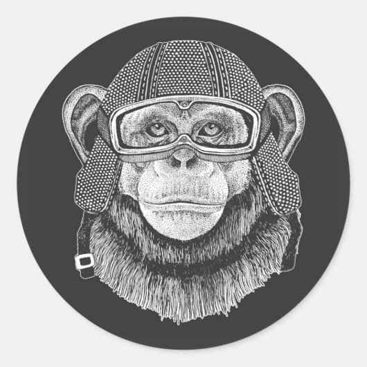 Sticker Rond Motocycliste Chimpanzé (Devant)