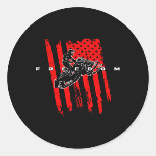 Sticker Rond Motoneige Liberté Us Drapeau Aventure Hiver S