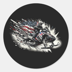 Sticker Rond Motoneige T Motoneige Liberté Drapeau Manches Long