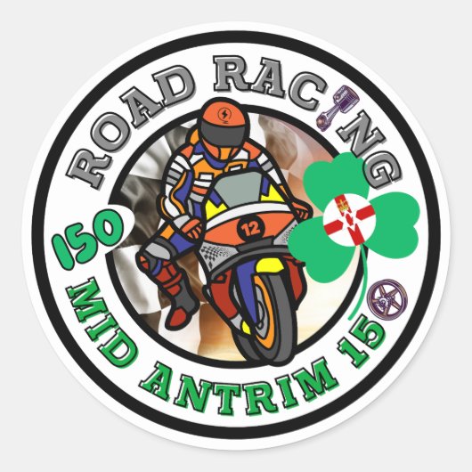 Sticker Rond Motorcycle Road Racing - Mid Antrim 150 (Devant)