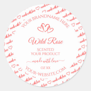 Sticker Rond Mots blancs rose clair Cloud Produit Coeurs Étique