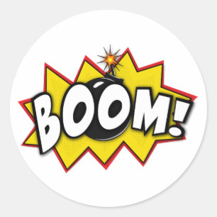 Sticker Rond Mots comiques d'action de super héros de boom